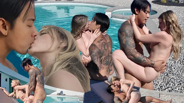 Invitando a una chica que conocí en Sex-dater a mi casa y la follé junto a la piscina
